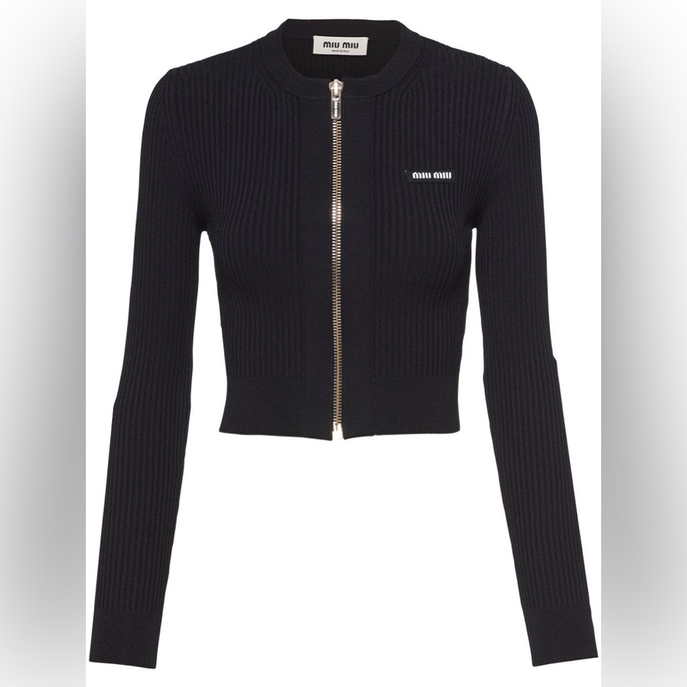 Miu Miu logo-print zip-up cardigan